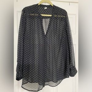 Old Navy Black/White Polka Dot Sheer Top | Size 2X